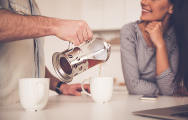 Beautiful couple in kitchen