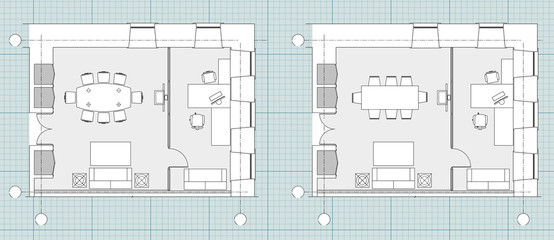 Standard office furniture symbols on floor plans