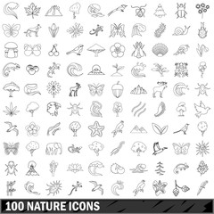 Fototapeta premium 100 nature icons set, outline style