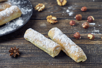 Puff rolls with nuts, raisins and cinnamon