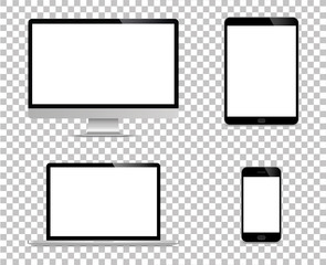 Realistic set of monitor, laptop, tablet, smartphone - Stock Vector