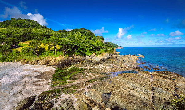 A colorful view of the north coast of Devon. Combe Martin Bay. England