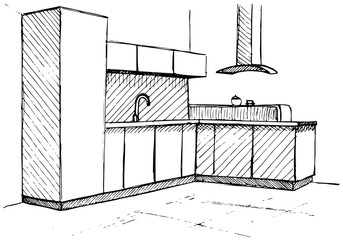 Kitchen sketch plan. Hand made vector illustration.