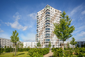 Fototapeta premium New residential buildings with outdoor facilities, apartment towers in the city