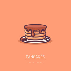 Pancakes on the plate with sweet maple syrup food vector illustration