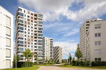 Fototapeta na wymiar New residential buildings with outdoor facilities, apartment towers in the city