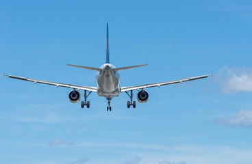 Airplane landing, back view