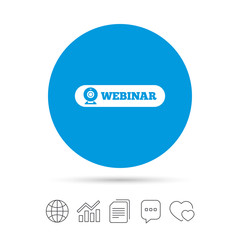 Webinar web camera sign icon. Online Web study.