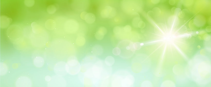 Bokeh Banner mit Sonne, Grün Blau - Frühling /Sommer