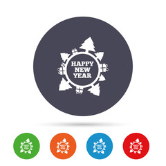 Happy new year globe sign icon. Gifts and trees.