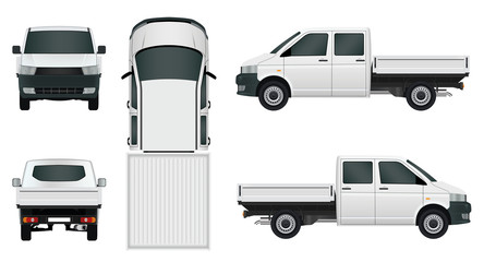 White van truck on white background - stock vector.