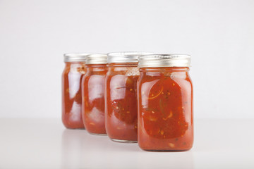 Jars of homemade canned spaghetti sauce