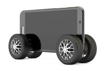 Smartphone on wheels, 3D rendering
