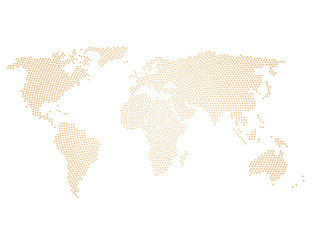 Fototapeta na wymiar Black halftone world map of small dots in radial arrangement. Simple flat vector illustration on white background.