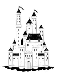 Medieval castle draw with walls and towers. Vector illustration © Pupahava