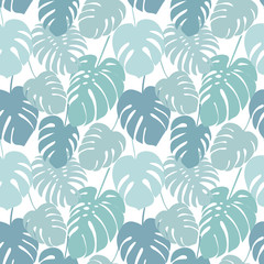 Seamless pattern with tropical monstera leaves.