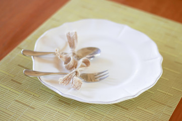 Stock Photo - Fork and knife in elegant holiday setting