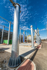 Metal columns in industrial construction plant