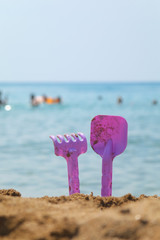 Plastic toys on the beach