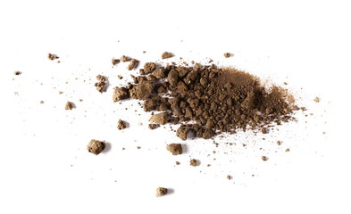  pile dirt isolated on white background, top view, with clipping path