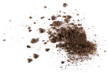  pile dirt isolated on white background, top view, with clipping path