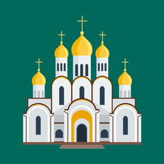 Cathedral orthodox churche temple building landmark tourism world religions and famous structure traditional city ancient old tower vector illustration.