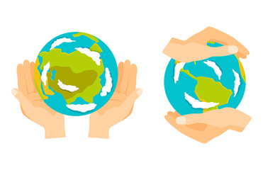 Globe earth in hand icon vector illustration.