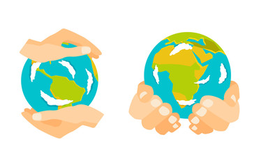 Globe earth in hand icon vector illustration.