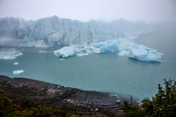 Waterfront on a stormy day at the Perito Moreno Glacier in Patagonia, Argentina.