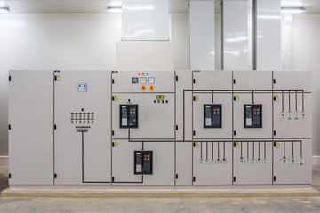 Electric control cabinet substation in a new factory plant. © navintar