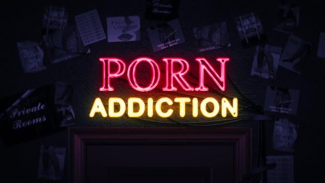 Porn Addiction Neon Sign Turning on and Off Above a Door