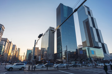 Fototapeta premium Samseong Station intersection City landscape at sunset