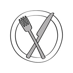 dish with knife and fork kitchen cutlery isolated icon vector illustration design