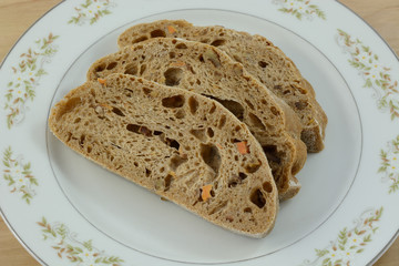 Slices of sweet potato bread on white plate