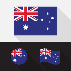 Set of Australia flag flat design vector illustration