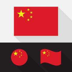 Set of China flag flat design vector illustration
