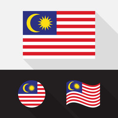 Set of Malaysia flag flat design vector illustration