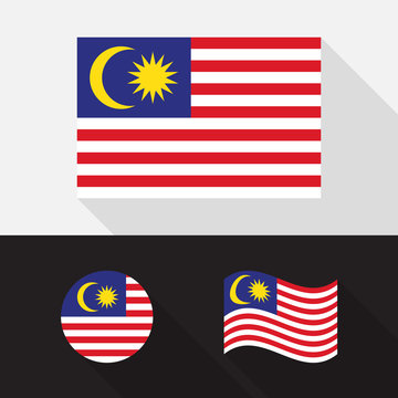 Set Of Malaysia Flag Flat Design Vector Illustration