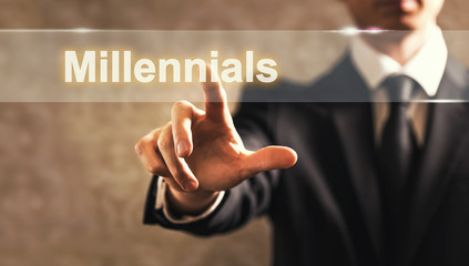 Millennials text with businessman