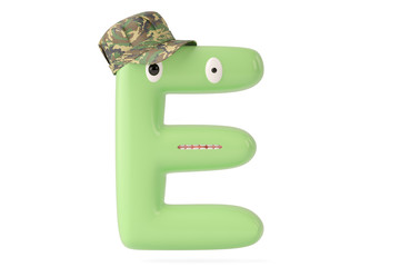 Cute cartoon alphabet E with hat.3D illustration.