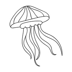 Fototapeta premium Jelly fish icon in outline style isolated on white background. Sea animals symbol stock vector illustration.
