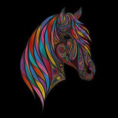 Color vector horse of beautiful patterns on a black background