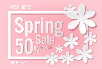 Spring sale with beautiful colorful flower. Vector illustration template background