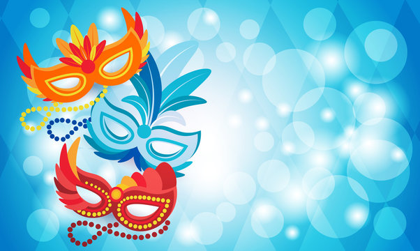 Colorful Mask Brazil Carnival Rio Holiday Party Celebration Flat Vector Illustration