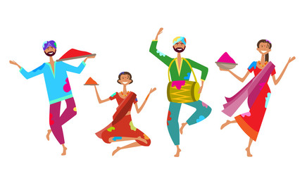 Happy Holi Religious India Holiday Traditional Celebration Greeting Cart Flat Vector Illustration