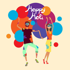 Happy Holi Religious India Holiday Traditional Celebration Greeting Cart Flat Vector Illustration