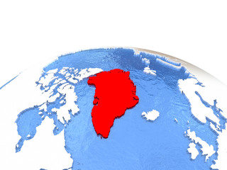 Map of Greenland on globe