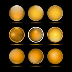 Set of yellow round buttons for website.