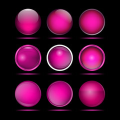 Set of pink round buttons for website.