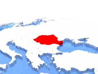 Map of Romania on globe